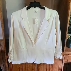 Cato ruched sleeve blazer, cream, 18W